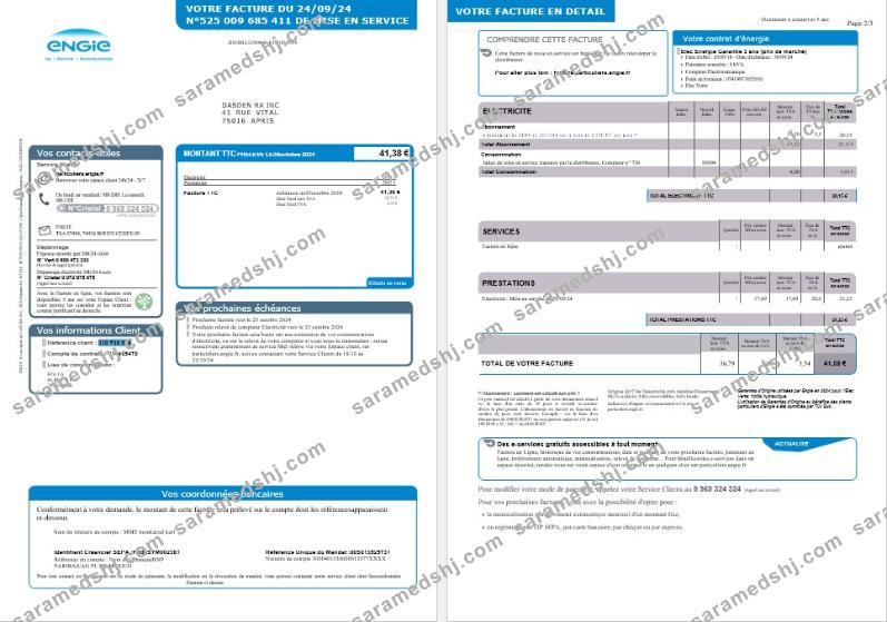 UNITED KINGDOM ENGIE business utility bill Word and PDF template 1-2